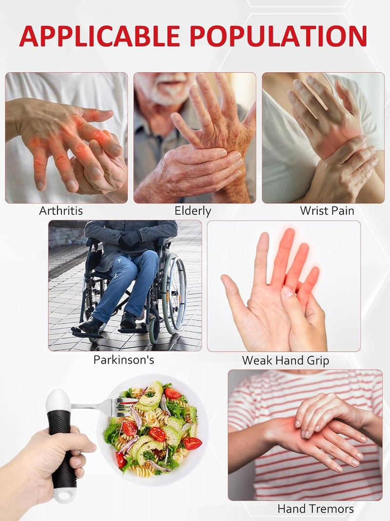 BakeBloom Adapted Utensils, Weighted Silverware for Hand Tremors, Special Spoon & Fork Set, Weak Hand Grip & Handicapped & Parkinsons Aids for Elderly, Arthritis, Useful Gifts for Elderly - Image 4